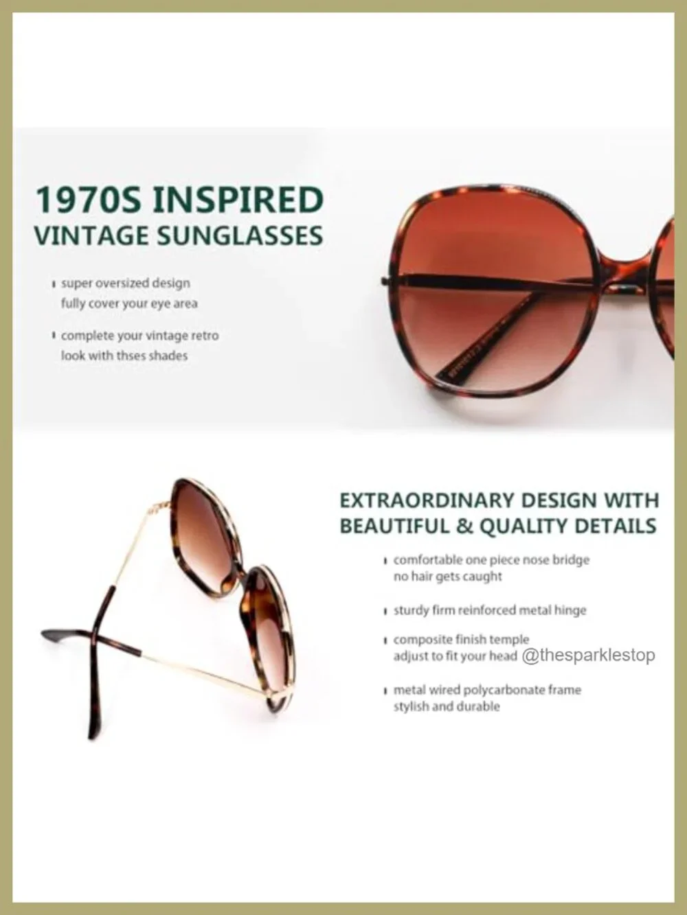 Oversized Square Sunglasses Women 70s Vintage Plastic Frame UV400